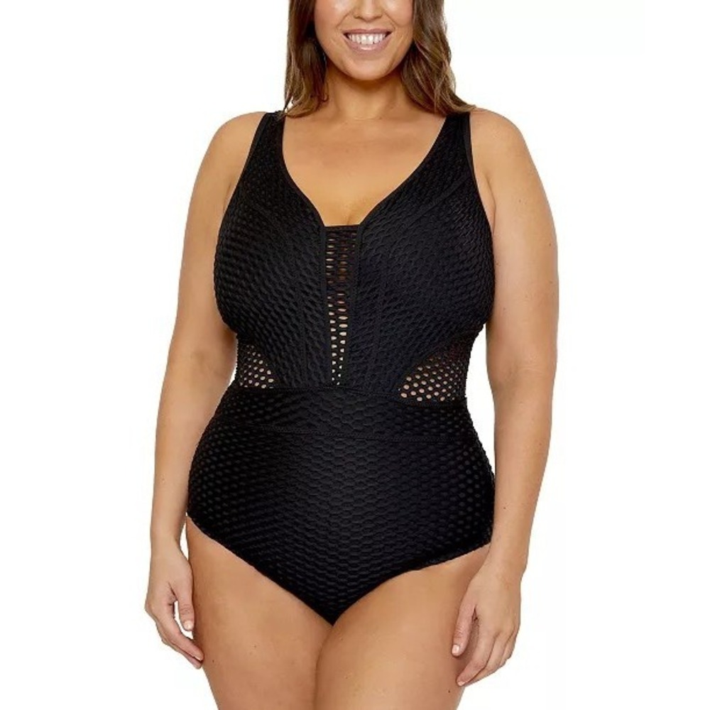 Becca Textured One-Piece Swimsuit Black Size 16-18 (1X) Beach Tropical NWT